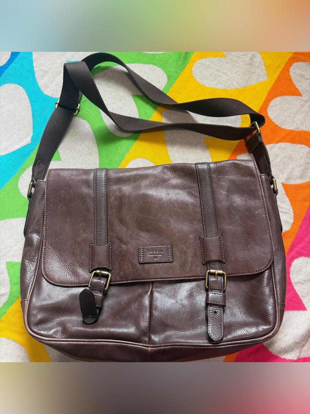 Fossil leather messenger bag laptop bag